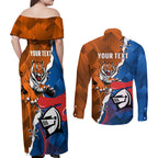 Personalised Knights and Tigers Couples Matching Off Shoulder Maxi Dress and Long Sleeve Button Shirt Dynamic Sporty Version