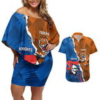 Personalised Knights and Tigers Couples Matching Off Shoulder Short Dress and Hawaiian Shirt Dynamic Sporty Version