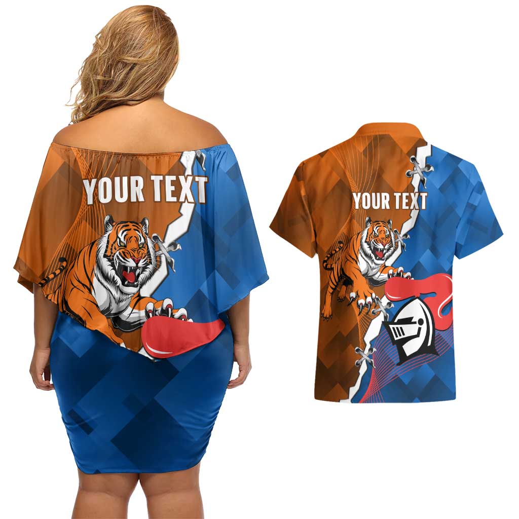 Personalised Knights and Tigers Couples Matching Off Shoulder Short Dress and Hawaiian Shirt Dynamic Sporty Version