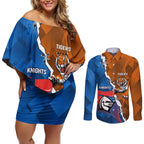 Personalised Knights and Tigers Couples Matching Off Shoulder Short Dress and Long Sleeve Button Shirt Dynamic Sporty Version