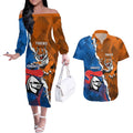 Personalised Knights and Tigers Couples Matching Off The Shoulder Long Sleeve Dress and Hawaiian Shirt Dynamic Sporty Version