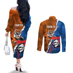 Personalised Knights and Tigers Couples Matching Off The Shoulder Long Sleeve Dress and Long Sleeve Button Shirt Dynamic Sporty Version