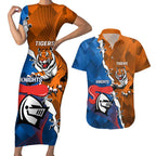 Personalised Knights and Tigers Couples Matching Short Sleeve Bodycon Dress and Hawaiian Shirt Dynamic Sporty Version