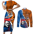 Personalised Knights and Tigers Couples Matching Short Sleeve Bodycon Dress and Long Sleeve Button Shirt Dynamic Sporty Version