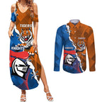 Personalised Knights and Tigers Couples Matching Summer Maxi Dress and Long Sleeve Button Shirt Dynamic Sporty Version
