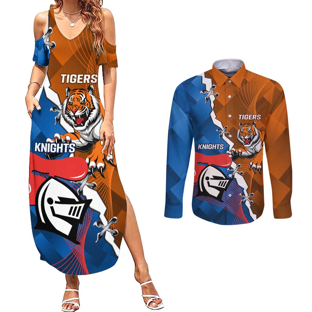 Personalised Knights and Tigers Couples Matching Summer Maxi Dress and Long Sleeve Button Shirt Dynamic Sporty Version