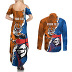 Personalised Knights and Tigers Couples Matching Summer Maxi Dress and Long Sleeve Button Shirt Dynamic Sporty Version