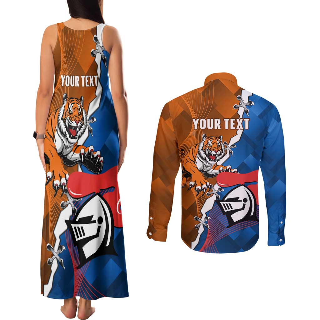 Personalised Knights and Tigers Couples Matching Tank Maxi Dress and Long Sleeve Button Shirt Dynamic Sporty Version