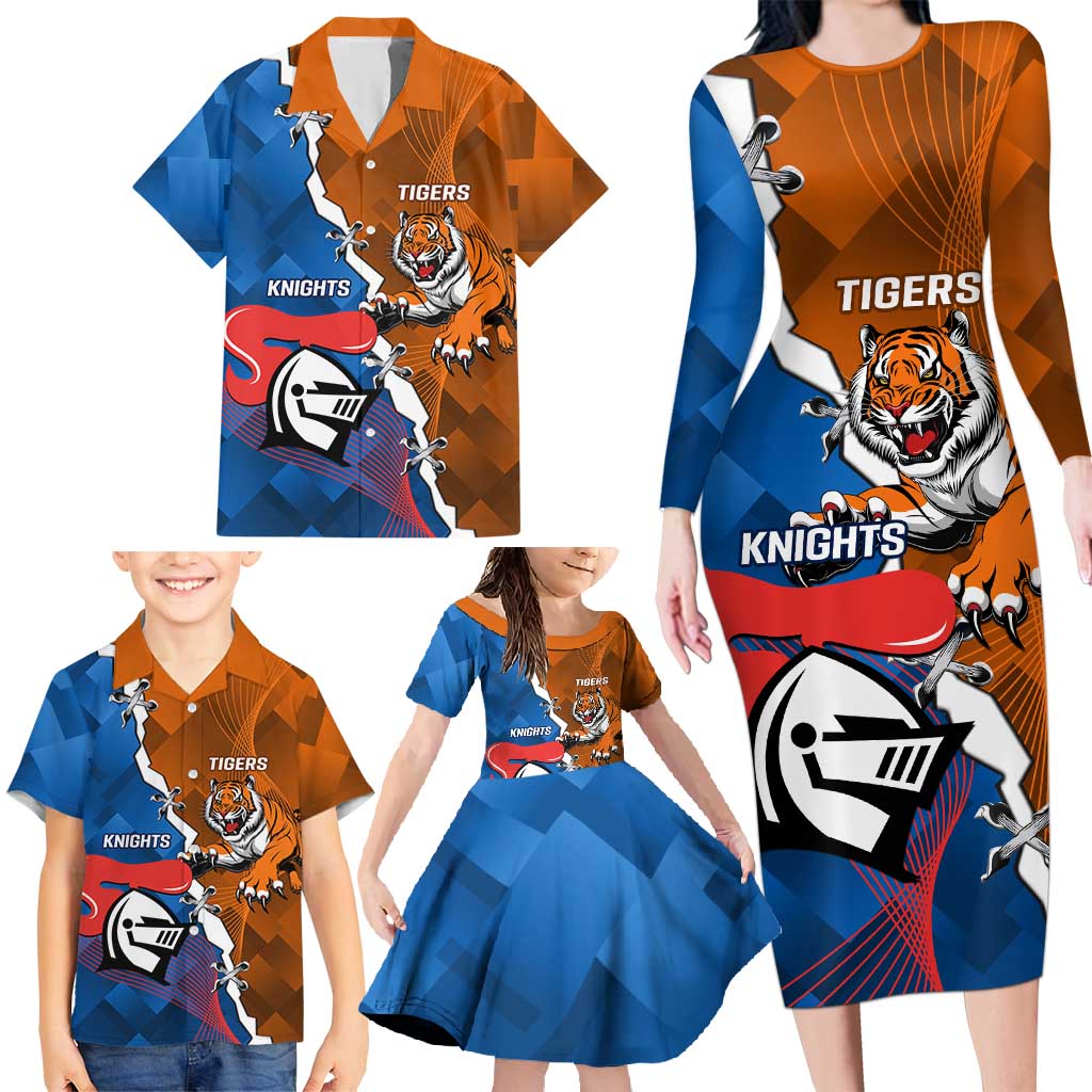 Personalised Knights and Tigers Family Matching Long Sleeve Bodycon Dress and Hawaiian Shirt Dynamic Sporty Version