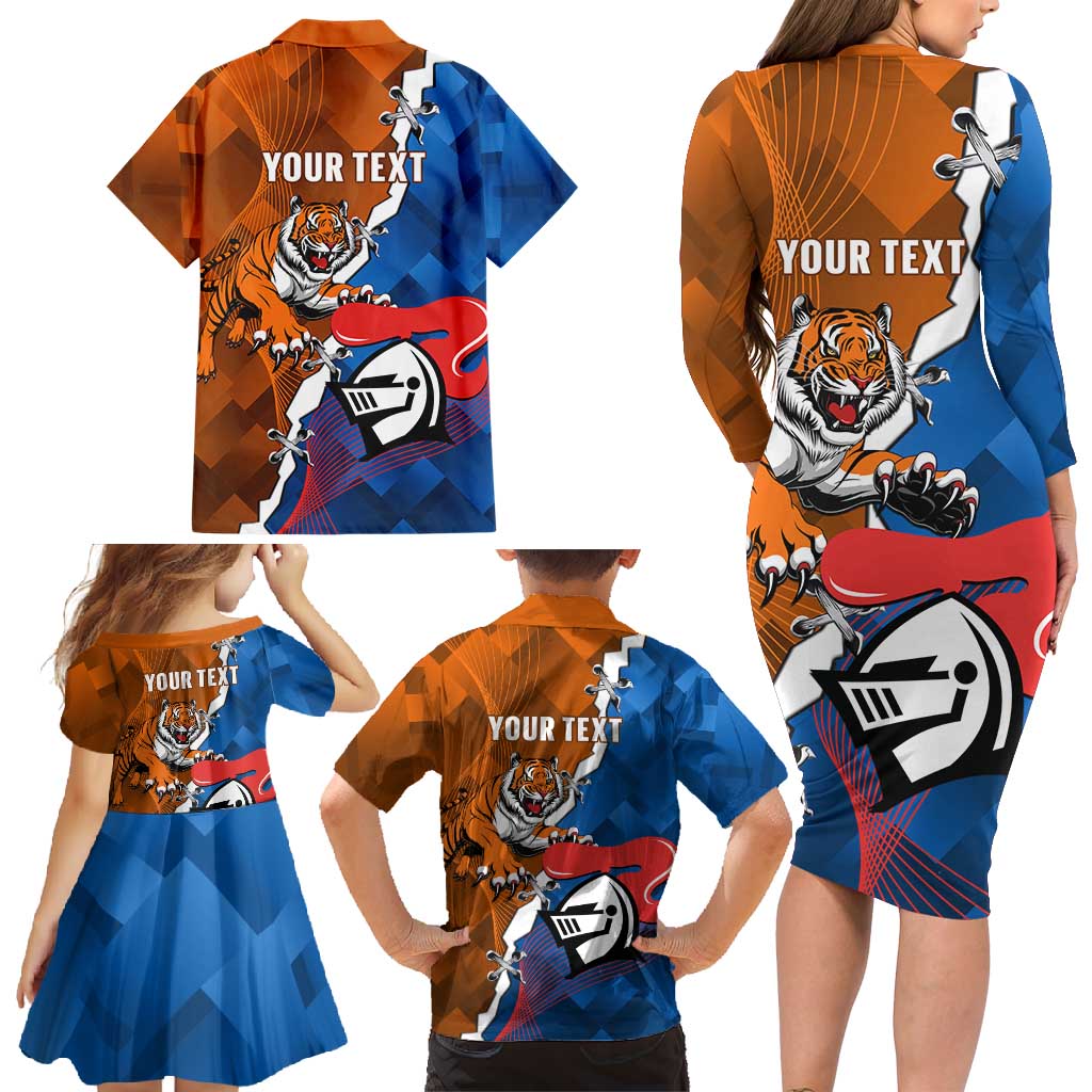 Personalised Knights and Tigers Family Matching Long Sleeve Bodycon Dress and Hawaiian Shirt Dynamic Sporty Version