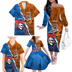 Personalised Knights and Tigers Family Matching Off The Shoulder Long Sleeve Dress and Hawaiian Shirt Dynamic Sporty Version