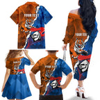 Personalised Knights and Tigers Family Matching Off The Shoulder Long Sleeve Dress and Hawaiian Shirt Dynamic Sporty Version