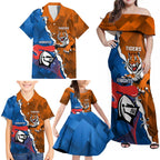 Personalised Knights and Tigers Family Matching Off Shoulder Maxi Dress and Hawaiian Shirt Dynamic Sporty Version