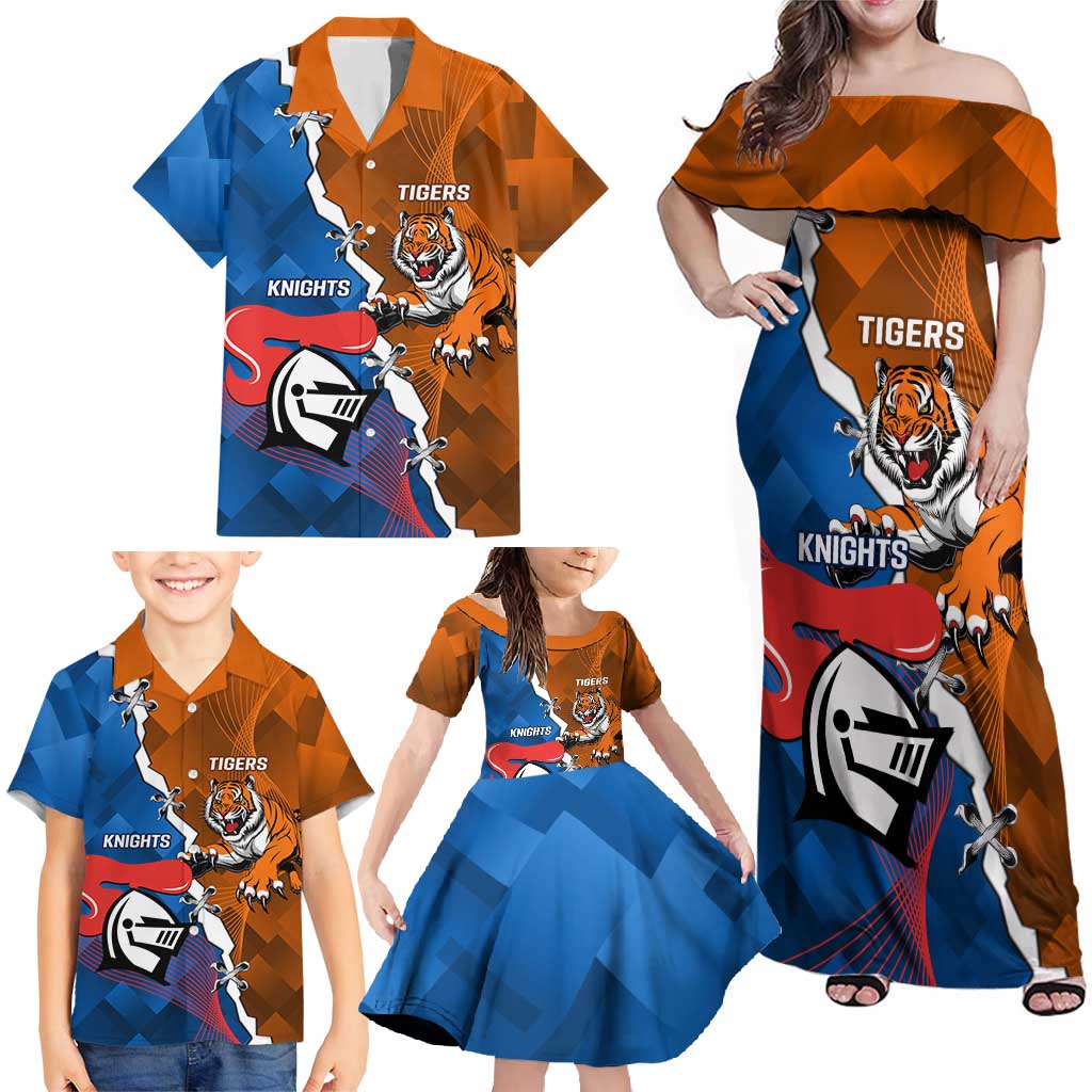 Personalised Knights and Tigers Family Matching Off Shoulder Maxi Dress and Hawaiian Shirt Dynamic Sporty Version