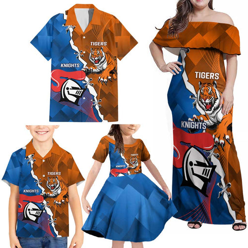 Personalised Knights and Tigers Family Matching Off Shoulder Maxi Dress and Hawaiian Shirt Dynamic Sporty Version