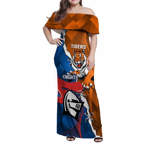 Personalised Knights and Tigers Family Matching Off Shoulder Maxi Dress and Hawaiian Shirt Dynamic Sporty Version