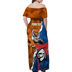 Personalised Knights and Tigers Family Matching Off Shoulder Maxi Dress and Hawaiian Shirt Dynamic Sporty Version