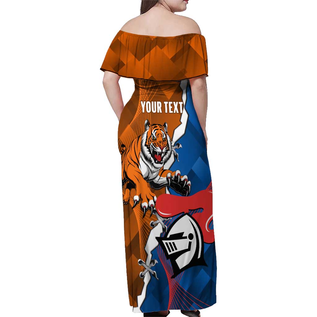 Personalised Knights and Tigers Family Matching Off Shoulder Maxi Dress and Hawaiian Shirt Dynamic Sporty Version