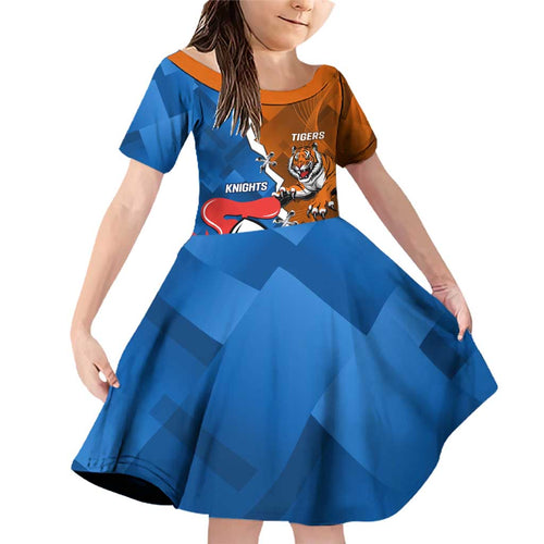 Personalised Knights and Tigers Family Matching Off Shoulder Short Dress and Hawaiian Shirt Dynamic Sporty Version