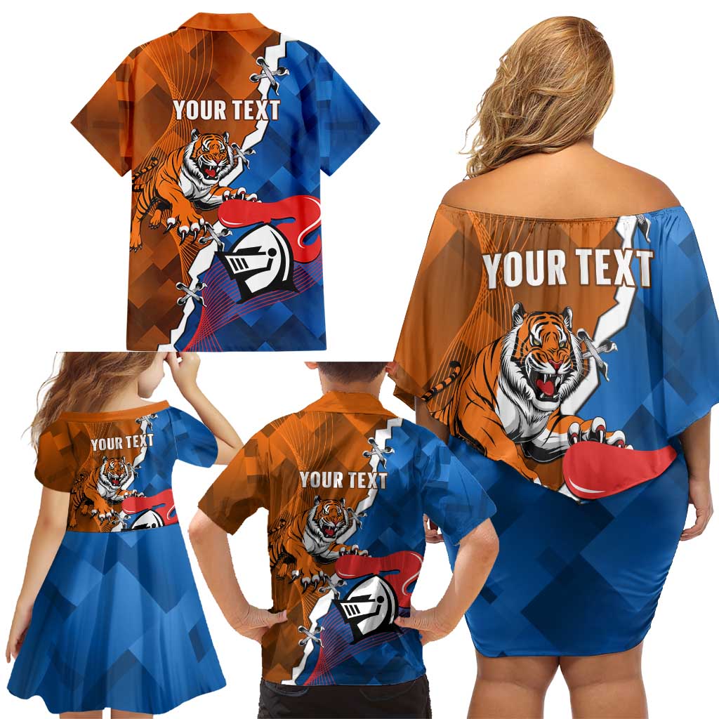 Personalised Knights and Tigers Family Matching Off Shoulder Short Dress and Hawaiian Shirt Dynamic Sporty Version