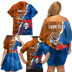 Personalised Knights and Tigers Family Matching Off Shoulder Short Dress and Hawaiian Shirt Dynamic Sporty Version