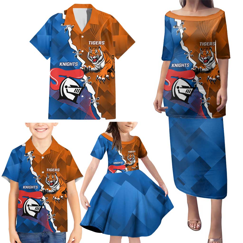 Personalised Knights and Tigers Family Matching Puletasi and Hawaiian Shirt Dynamic Sporty Version