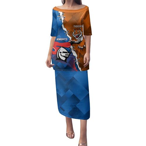 Personalised Knights and Tigers Family Matching Puletasi and Hawaiian Shirt Dynamic Sporty Version