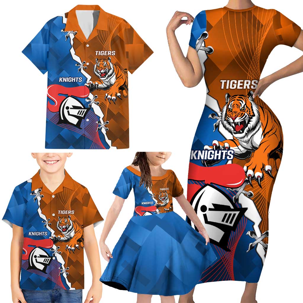 Personalised Knights and Tigers Family Matching Short Sleeve Bodycon Dress and Hawaiian Shirt Dynamic Sporty Version
