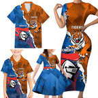 Personalised Knights and Tigers Family Matching Short Sleeve Bodycon Dress and Hawaiian Shirt Dynamic Sporty Version