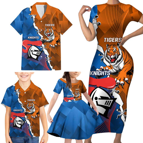 Personalised Knights and Tigers Family Matching Short Sleeve Bodycon Dress and Hawaiian Shirt Dynamic Sporty Version