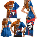 Personalised Knights and Tigers Family Matching Short Sleeve Bodycon Dress and Hawaiian Shirt Dynamic Sporty Version