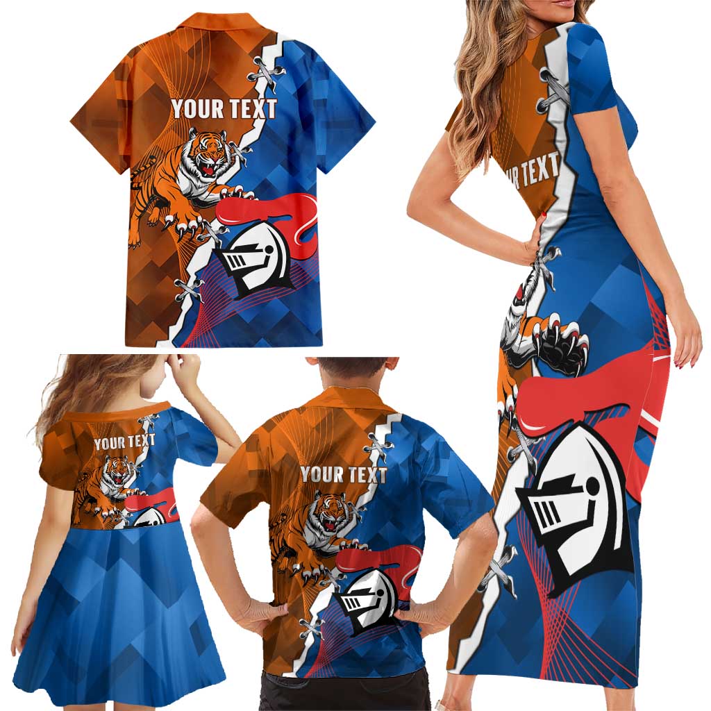 Personalised Knights and Tigers Family Matching Short Sleeve Bodycon Dress and Hawaiian Shirt Dynamic Sporty Version