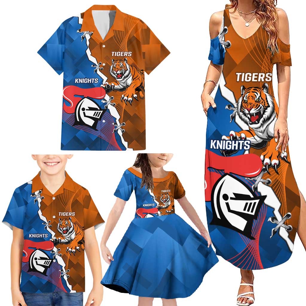 Personalised Knights and Tigers Family Matching Summer Maxi Dress and Hawaiian Shirt Dynamic Sporty Version