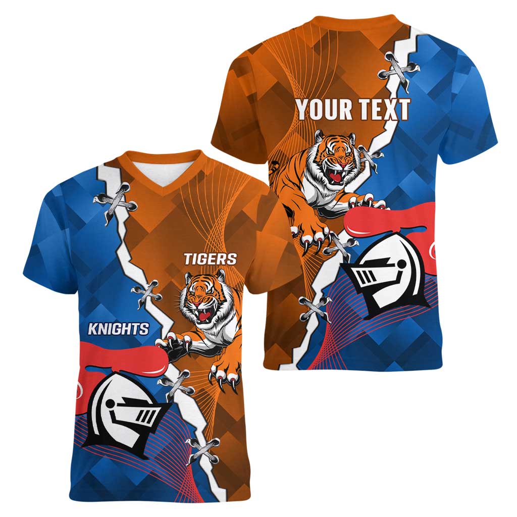 Personalised Knights and Tigers Women V-Neck T-Shirt Dynamic Sporty Version