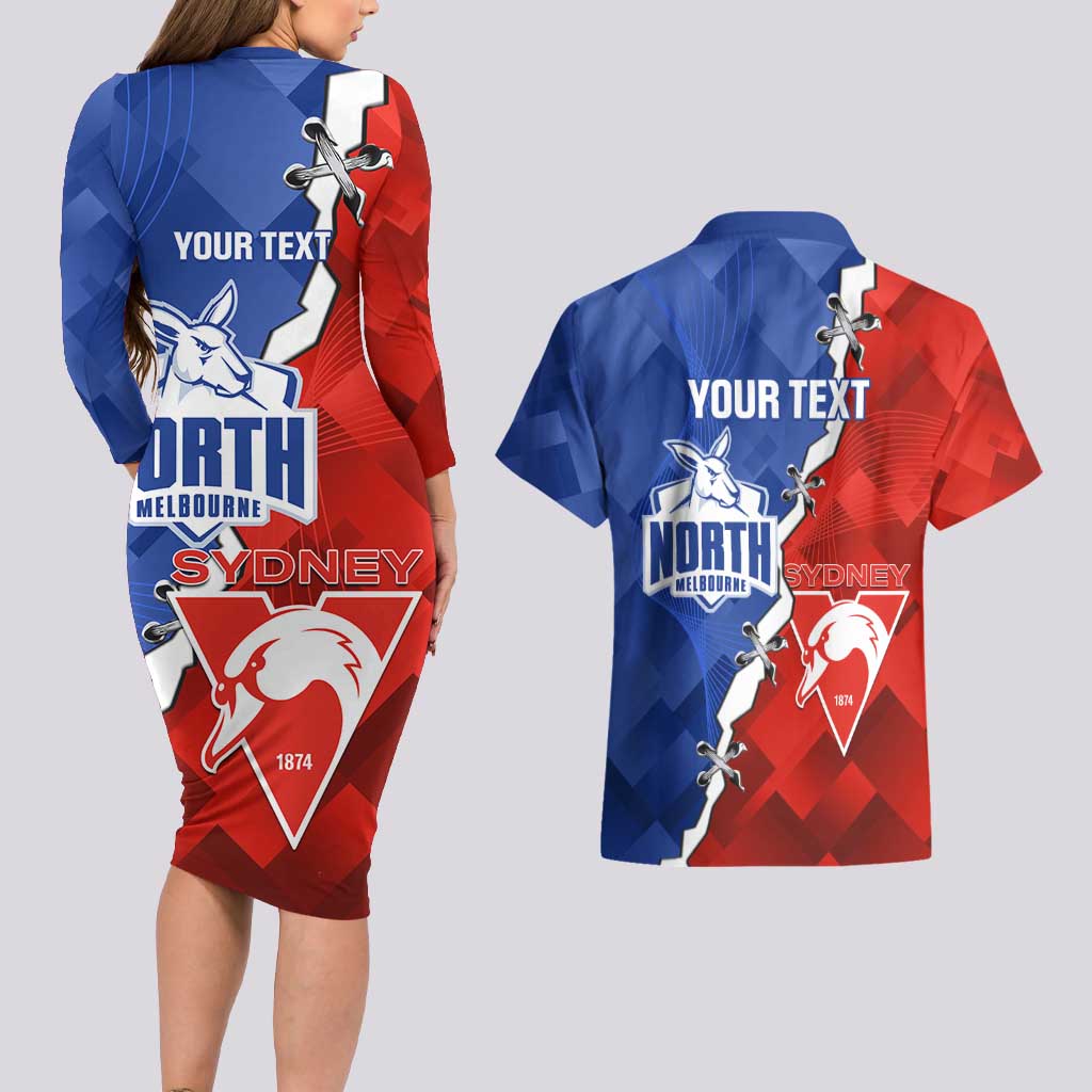 Personalised Kangaroos and Swans Couples Matching Long Sleeve Bodycon Dress and Hawaiian Shirt Dynamic Sporty Version