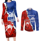 Personalised Kangaroos and Swans Couples Matching Long Sleeve Bodycon Dress and Long Sleeve Button Shirt Dynamic Sporty Version