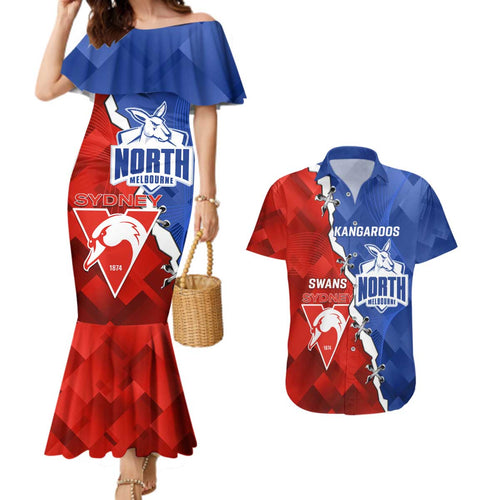 Personalised Kangaroos and Swans Couples Matching Mermaid Dress and Hawaiian Shirt Dynamic Sporty Version