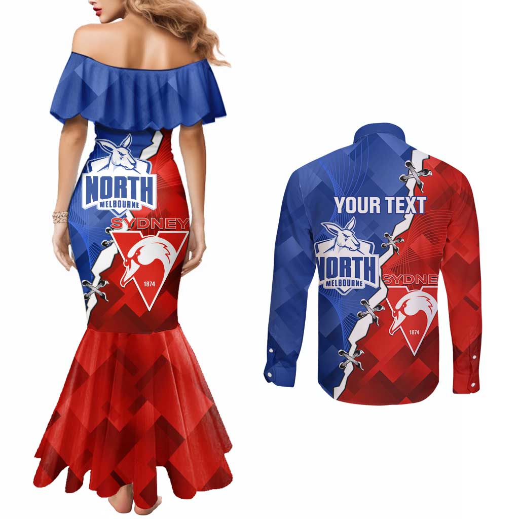 Personalised Kangaroos and Swans Couples Matching Mermaid Dress and Long Sleeve Button Shirt Dynamic Sporty Version