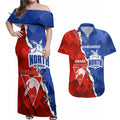 Personalised Kangaroos and Swans Couples Matching Off Shoulder Maxi Dress and Hawaiian Shirt Dynamic Sporty Version