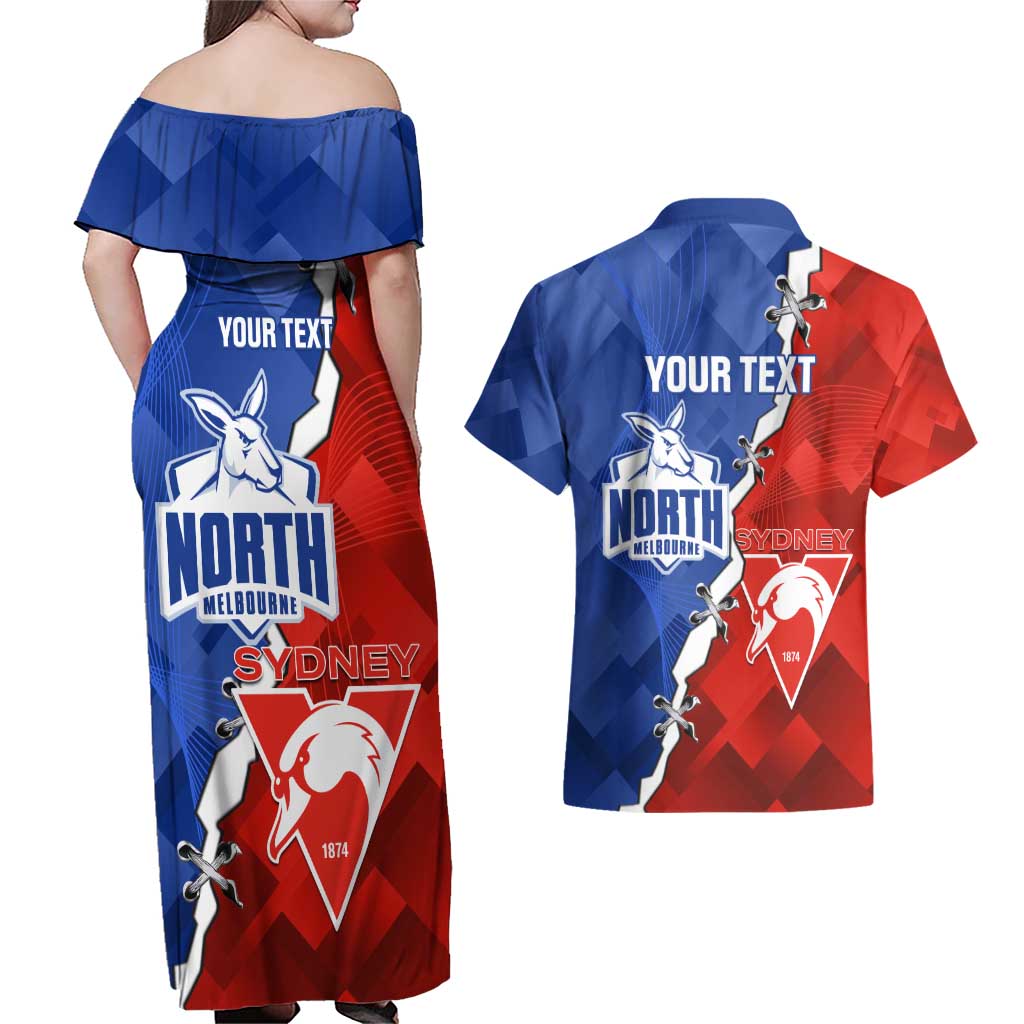 Personalised Kangaroos and Swans Couples Matching Off Shoulder Maxi Dress and Hawaiian Shirt Dynamic Sporty Version