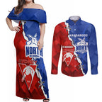 Personalised Kangaroos and Swans Couples Matching Off Shoulder Maxi Dress and Long Sleeve Button Shirt Dynamic Sporty Version
