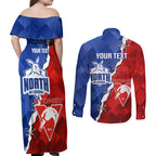 Personalised Kangaroos and Swans Couples Matching Off Shoulder Maxi Dress and Long Sleeve Button Shirt Dynamic Sporty Version