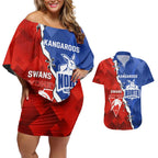 Personalised Kangaroos and Swans Couples Matching Off Shoulder Short Dress and Hawaiian Shirt Dynamic Sporty Version