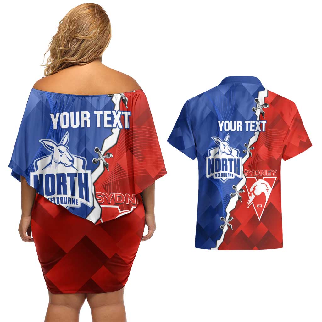 Personalised Kangaroos and Swans Couples Matching Off Shoulder Short Dress and Hawaiian Shirt Dynamic Sporty Version