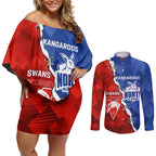 Personalised Kangaroos and Swans Couples Matching Off Shoulder Short Dress and Long Sleeve Button Shirt Dynamic Sporty Version