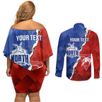 Personalised Kangaroos and Swans Couples Matching Off Shoulder Short Dress and Long Sleeve Button Shirt Dynamic Sporty Version