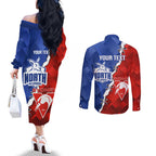 Personalised Kangaroos and Swans Couples Matching Off The Shoulder Long Sleeve Dress and Long Sleeve Button Shirt Dynamic Sporty Version