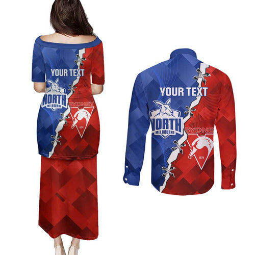 Personalised Kangaroos and Swans Couples Matching Puletasi and Long Sleeve Button Shirt Dynamic Sporty Version