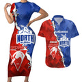 Personalised Kangaroos and Swans Couples Matching Short Sleeve Bodycon Dress and Hawaiian Shirt Dynamic Sporty Version