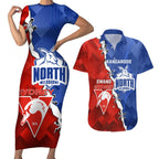 Personalised Kangaroos and Swans Couples Matching Short Sleeve Bodycon Dress and Hawaiian Shirt Dynamic Sporty Version